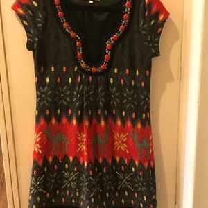 Lined Winter dress in Gray and Red pattern